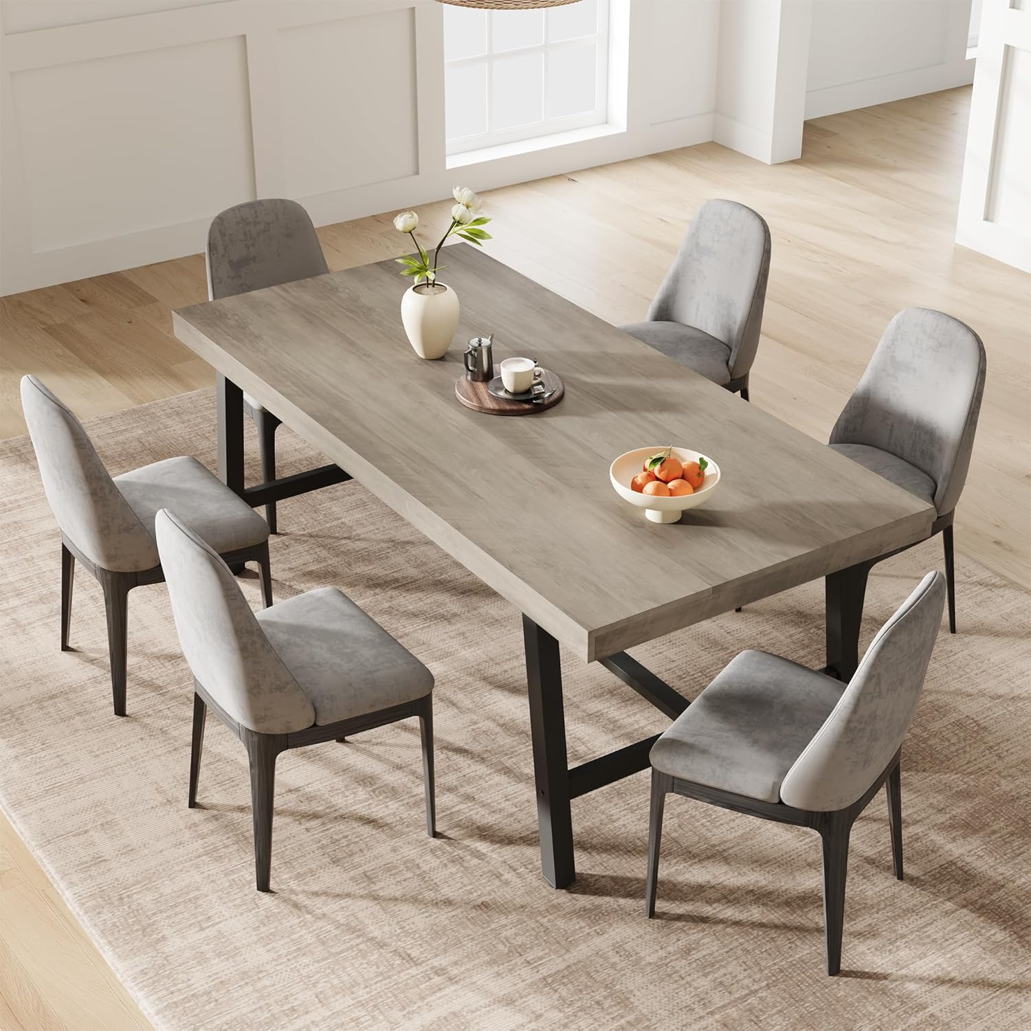 EastVita Gray 70.87 inch Large Rustic Wood Dining Table for 6 with ...