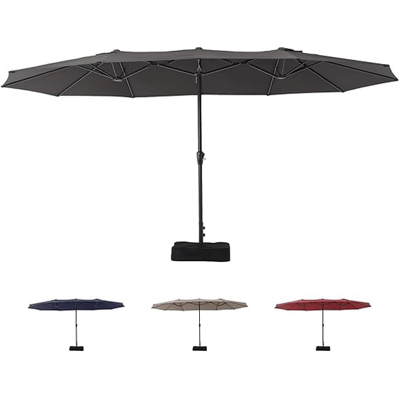 EastVita Grey 15ft Patio Umbrella,Patio Double-Sided Umbrella With Base and Crank,Double Sided Outdoor Rectangle Market Umbrella for Patio, Lawn & Garden and Poolside