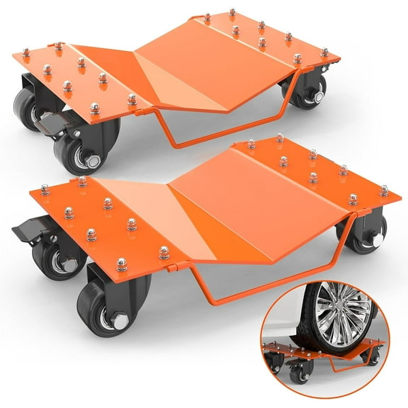 EastVita Heavy Duty Car Wheel Dolly Set, 4000LBS Car Moving Dolly, Wheel Dollies Car Tire Stake Set of 2 Piece, Car Tire Dolly Cart Moving Cars, Trucks, Motorcycles, Boats, Orange