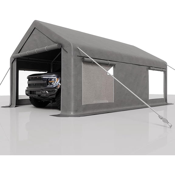 EastVita Heavy-Duty Carport Canopy with Roll-Up Windows Doors Waterproof Garage Tent Shelter for Cars Trucks Boats 180G Durable Tarp Cover