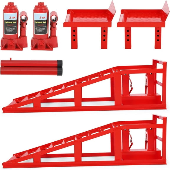 EastVita Heavy Duty Hydraulic Car Ramps, 5T 11000lbs Capacity (2 Pack), Steel Lift Ramps with Adjustable Height 11.61"-16.21", Low Profile Service