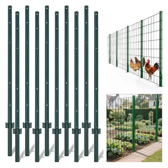 EastVita Home Garden 5 Feet Metal Fence Post Pack of 10 U Post for Wire Fence No Dig Steel U Posts Fencing Wire Mesh Fences Poles Sign Outdoor Light Duty for Yard