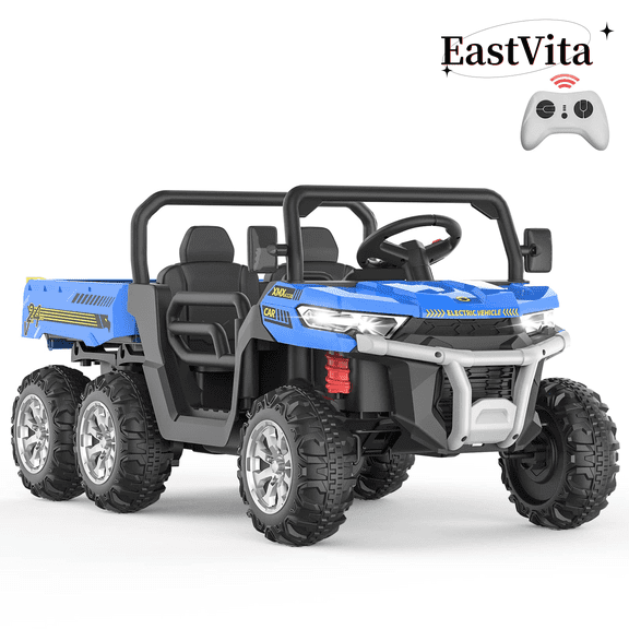 EastVita Kids 24V Ride on Car Large Farm Tractor Dump Truck 6 Wheels with Electric UTV Vehicles with Electric Car Hopper Ride on Toys ,with Lighting, Mp3 (Blue)