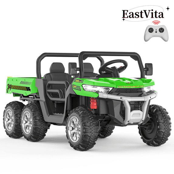 EastVita Kids 24V Ride on Car Large Farm Tractor Dump Truck 6 Wheels with Electric UTV Vehicles with Electric Car Hopper Ride on Toys ,with Lighting, Mp3 ((Green)