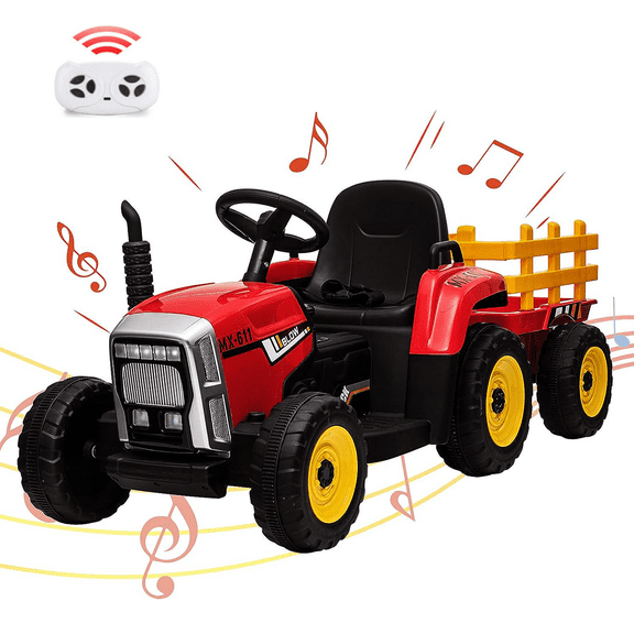EastVita Kids Powered 12V Ride on Car ,Toddler Riding, Driven Electric Tractor, Large Manned 25-35W Ride on Toy Car, Farm Toddler Simulation Driving with Remote Control/7-led /Horn/MP3 Player