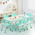 thumbnail image 1 of EastVita Kids Table and Chairs Set of 7,Height Adjustable Desk with 6 Seats,Arts Crafts Graffiti Table,Non-Slip,Cyan, 1 of 7