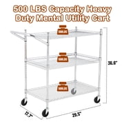 EastVita Kitchen Utility Cart,3-Tier Wire Rolling Utility Cart,Stainless Steel Service Cart w/Wheels and Storage Rack Handle forLaundry,Garage,Bathroom