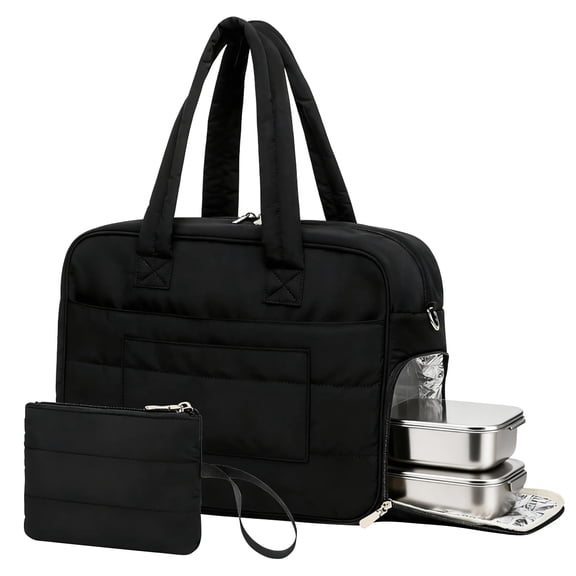 EastVita Large Women Thermal Work‑Tote Bag with Laptop & Insulated‑Lunch Compartment,45*18*34cm,Black