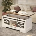 thumbnail image 1 of EastVita Lift Top Coffee Table, 47.2" Coffee Table with Sliding Barn Door, Hidden Storage Compartment, Lifting Table Top and Shelf, Farmhouse Rustic Center Dining Table, 1 of 8