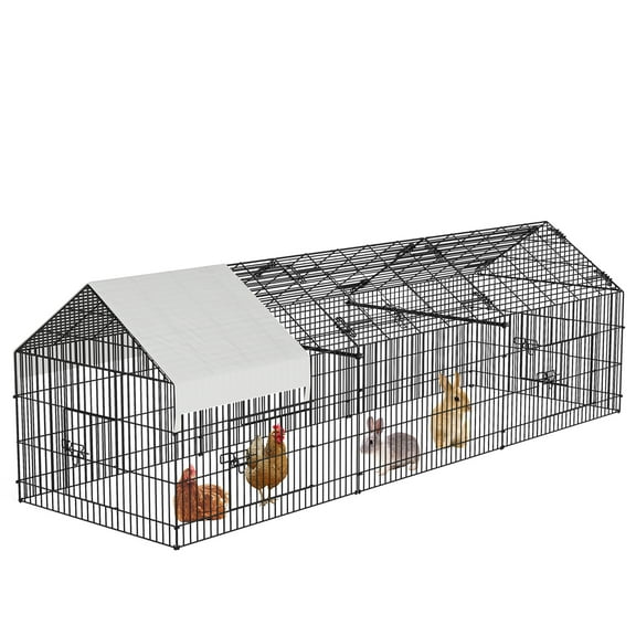 EastVita Metal Chicken Coop with Waterproof Cover,Chicken Run Pen for Yard,Outdoor Portable Hen House,Large Animal Cage with 4 Doors for Duck Rabbit Hen,129.9x39.8x39.8 Inches A