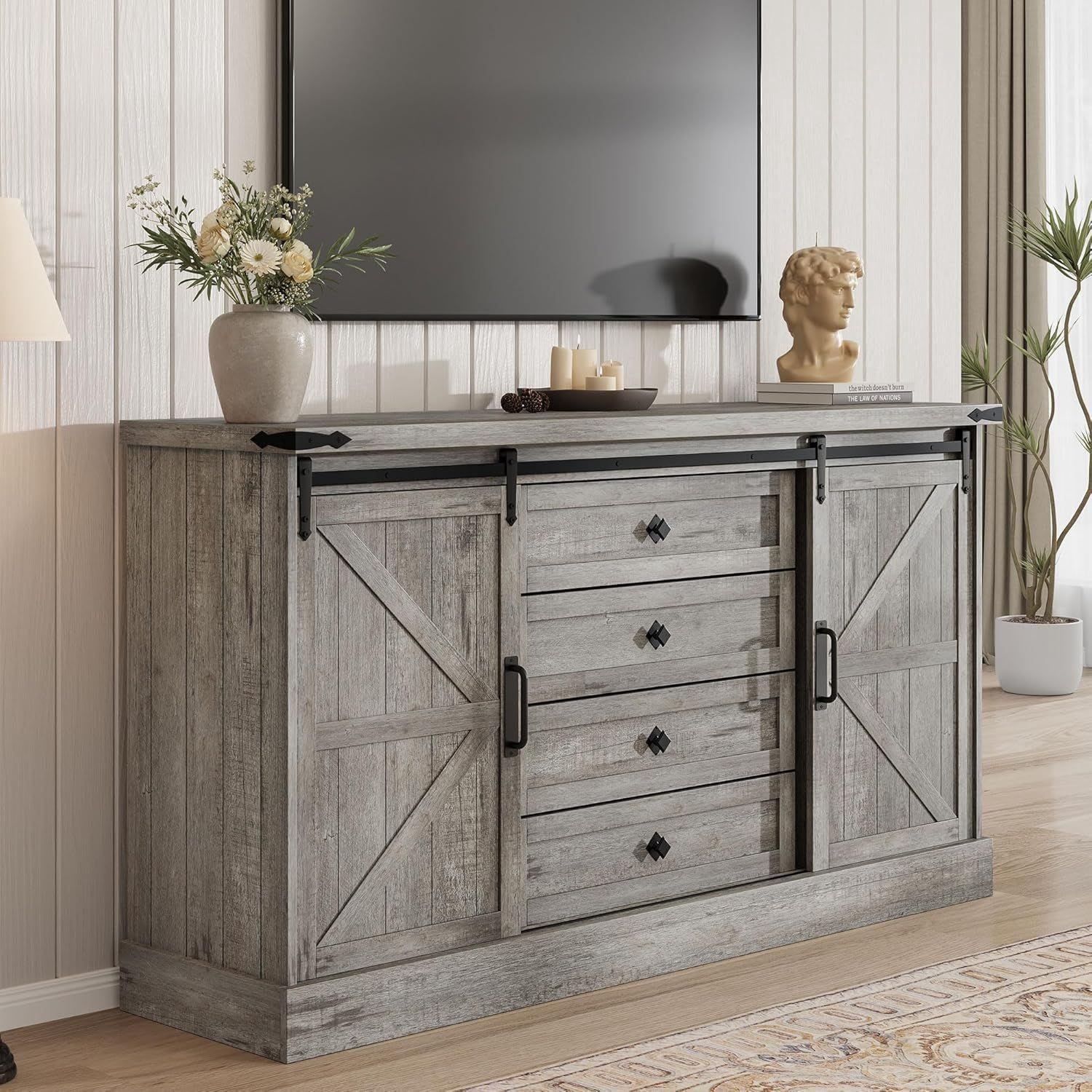 EastVita Modern Farmhouse 4 Drawer Dresser for Bedroom 59 inch Wood ...