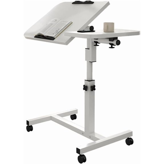 EastVita Movable Overbed Table with Wheels, 23.6-37.4in Adjustable Height Overbed Table, Rolling Tray Table, Medical Bedside Desk with 0-90 Degrees Tilting Surface for Home