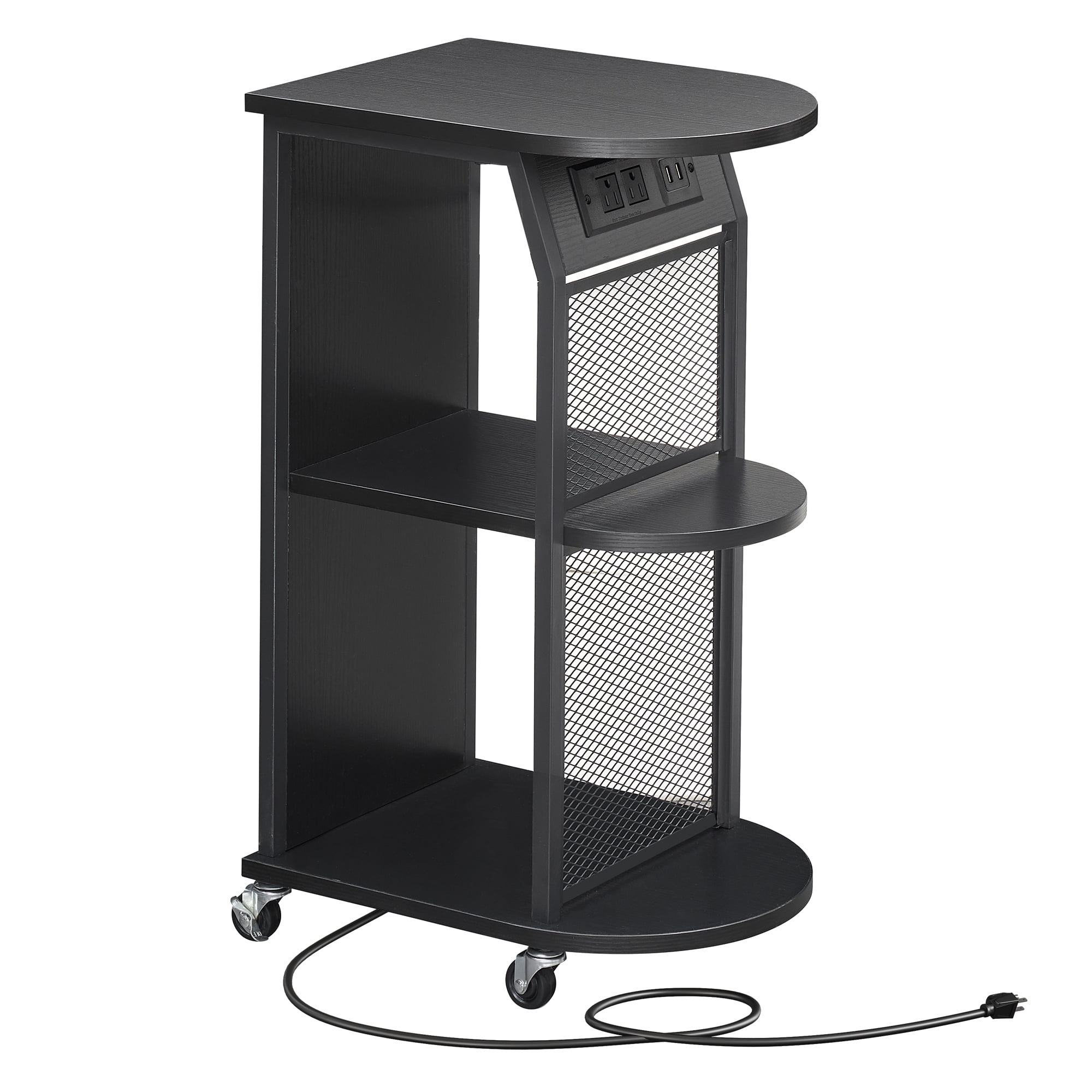 EastVita Narrow End Table with Charging Station, Black Side Table with USB Ports and Outlet in
