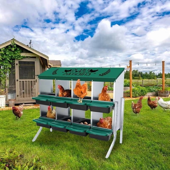 EastVita Nesting Boxes 8-Holes Nesting Boxes for Chickens Height-Adjustable with Chicken Perch can accommodate 8 to 32 Chickens and Comes