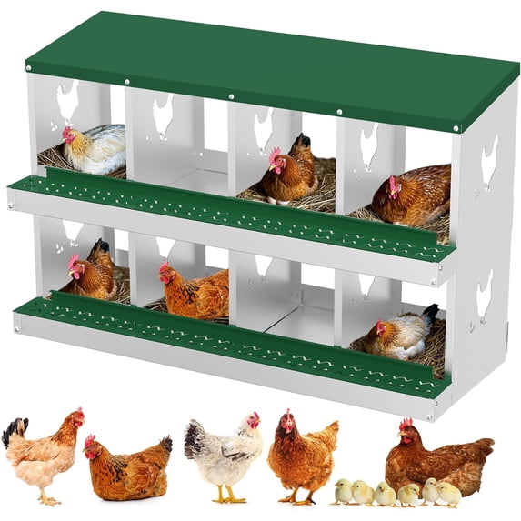 EastVita Nesting Boxes for Chickens, 8 Compartment Chicken Nesting Box, Metal Chicken Laying Boxes with Perch, Secure Lid
