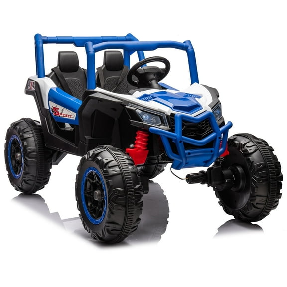 EastVita Off-Road Electric UTV Truck Ride on Toy with Remote Control, LED Lights, and Spring Suspension for Kids 3+ blue