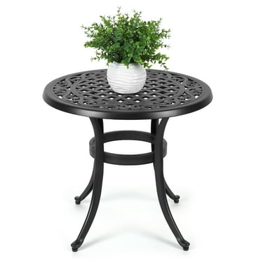 EastVita Outdoor Patio Bistro Table, Cast Aluminum Round, Bistro Table with Umbrella Hole, for Poolside, Deck, Porch, Backyard, Garden, Balcony 23" Black