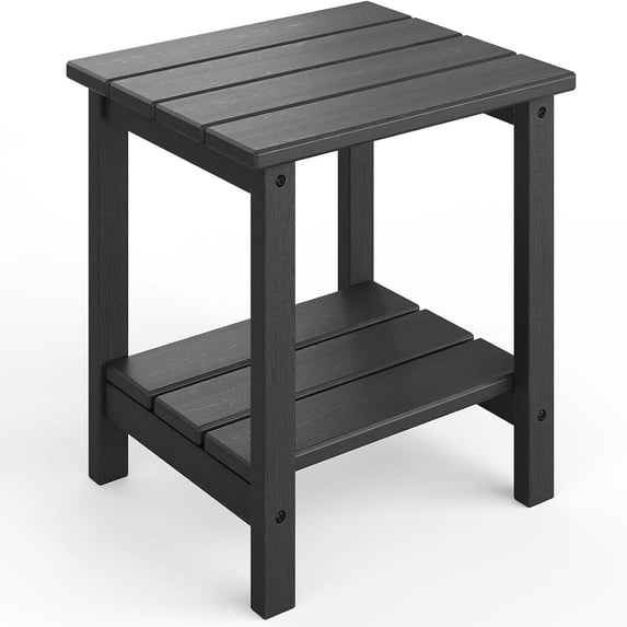 EastVita Outdoor Side Table 18 X 15 Inch Hdpe 2-Tier Patio Side Tables For Outside For Patio Pool Deck Indoor Backyard Black