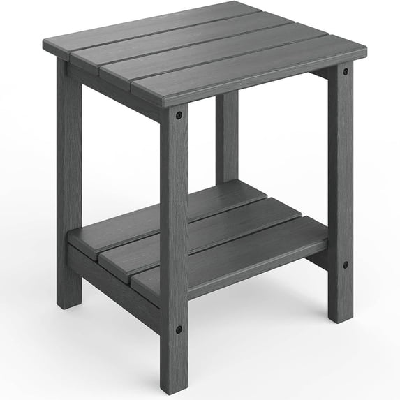 EastVita Outdoor Side Table 18 X 15 Inch Hdpe 2-Tier Patio Side Tables For Outside For Patio Pool Deck Indoor Backyard Gray