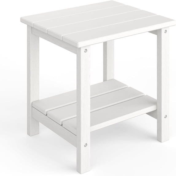 EastVita Outdoor Side Table 18 X 15 Inch Hdpe 2-Tier Patio Side Tables For Outside For Patio Pool Deck Indoor Backyard White