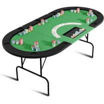 EastVita Oval Poker Table with Collapsible Legs, Casino Game Table for 10 Players, Texas Holdem Blackjack Table with Cup Holders