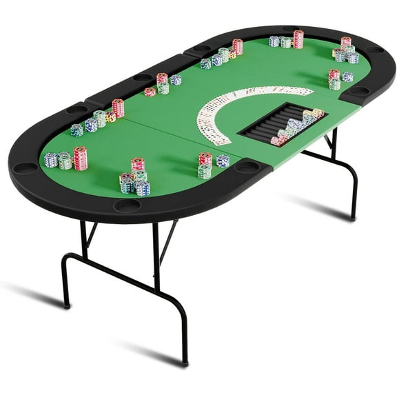 EastVita Oval Poker Table with Collapsible Legs, Casino Game Table for 10 Players, Texas Holdem Blackjack Table with Cup Holders