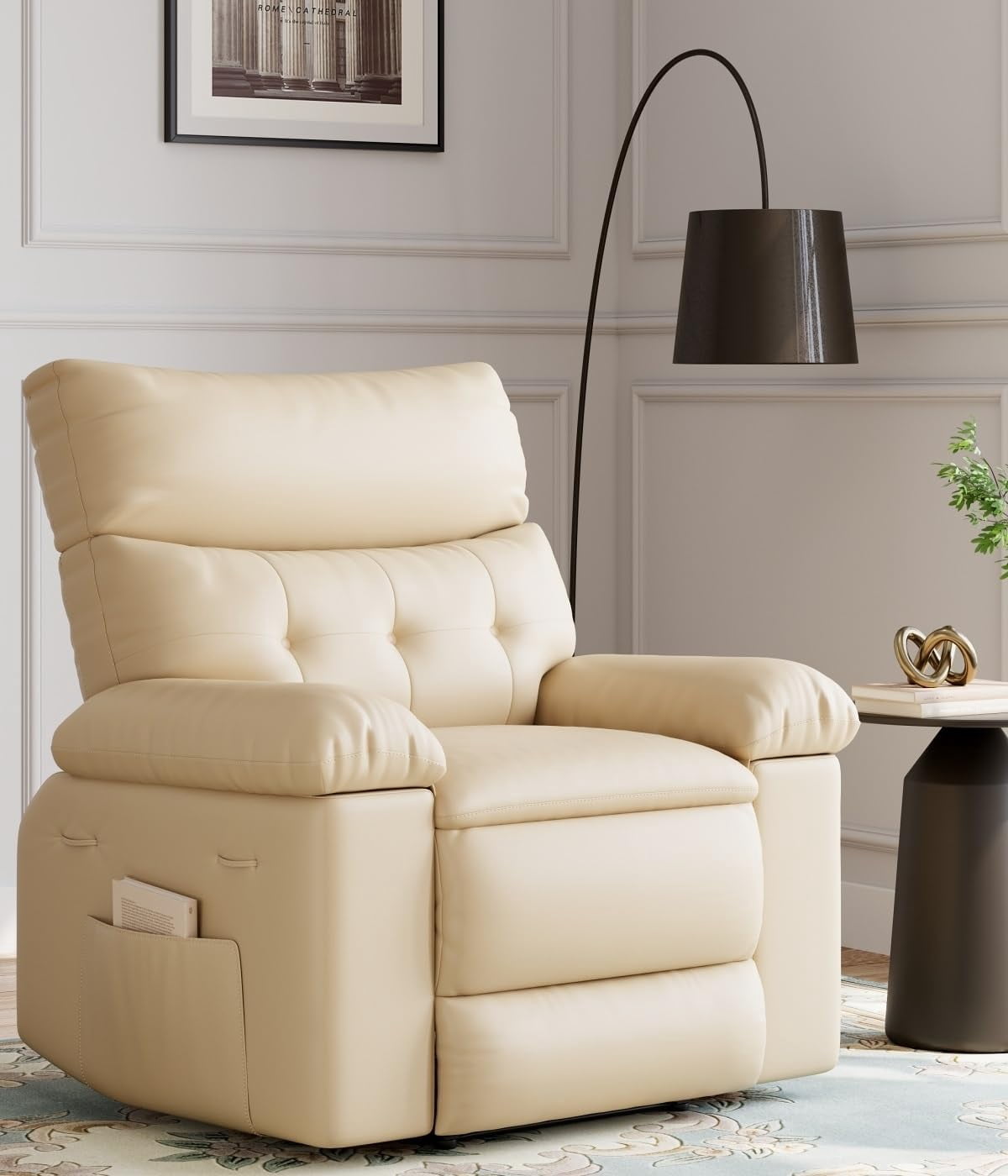 EastVita Oversized Recliner Chairs with Heat and Massage - 360 Swivel Lazy Boy Recliner Chair for Adults - Manual Rocking Chair with Remote Control for Living Rooms/Bedrooms and Nurseries - Creamy