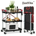 EastVita Portable Folding Service Cart Fold up Rolling Cart 3 Tier Collapsible Push Cart