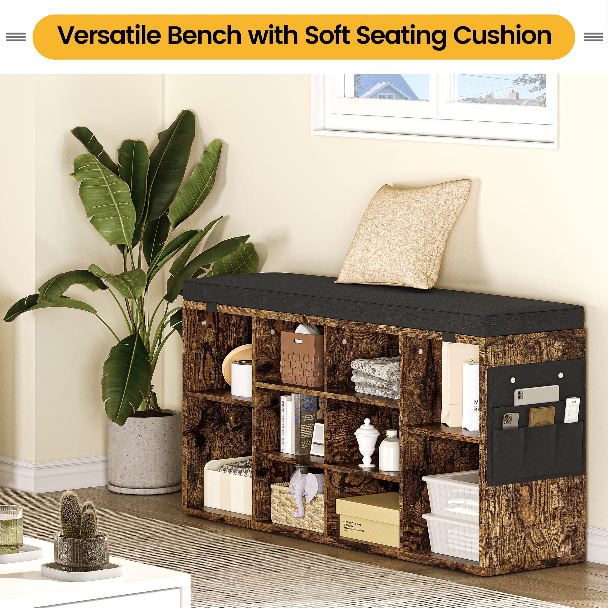 EastVita Portable Shoe Storage Bench Cubby for Entryway, Shoe Bench ...