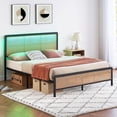 thumbnail image 1 of EastVita Queen Size Rattan Bed Frame with Headboard,Modern Boho Cane Bed,Heavy Duty Steel Slat Support,No Box Spring,Black, 1 of 8