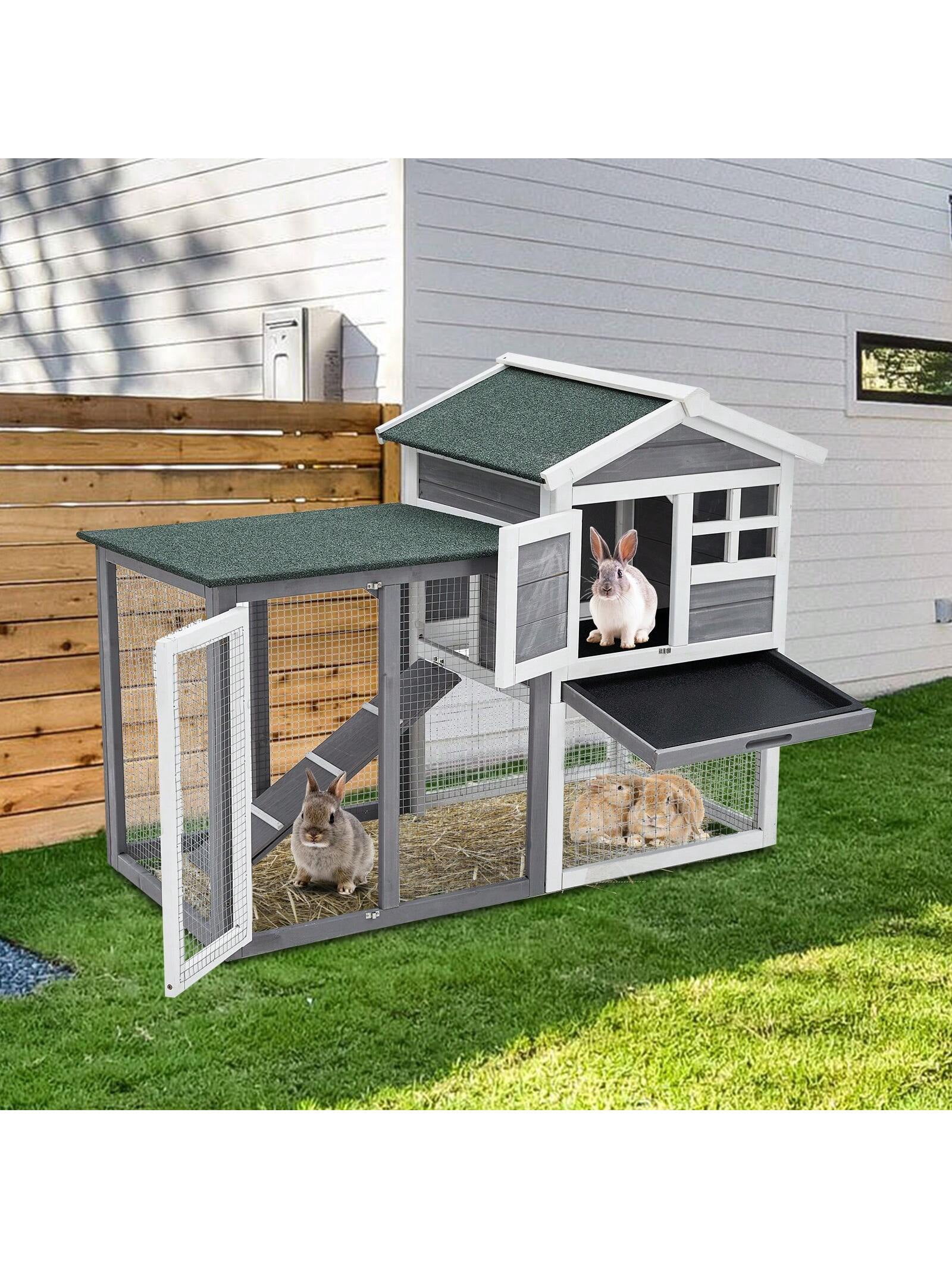 EastVita Rabbit Hutch Indoor Outdoor Bunny Cage Rabbit Hutch Wood House Pet Cage For Small Animals