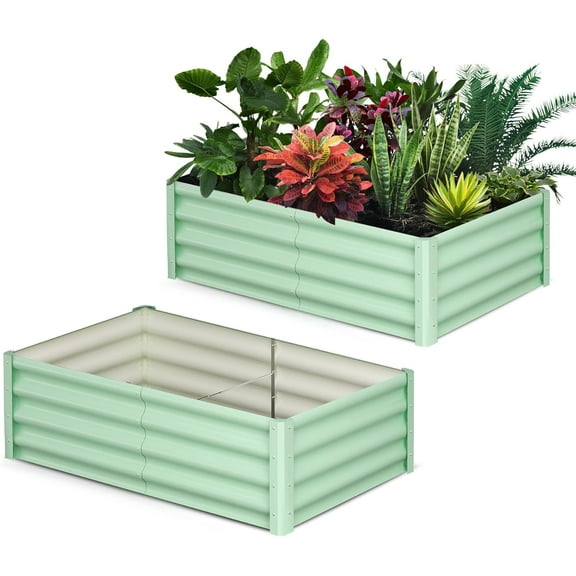 EastVita Raised Garden Bed Set of 2,6x3x1.5FT Galvanized Raised Garden Bed Outdoor Large Planter Raised Beds Open Base with Safety Edge and Glove 6*3*1.5FT Olive Green 2 Pack