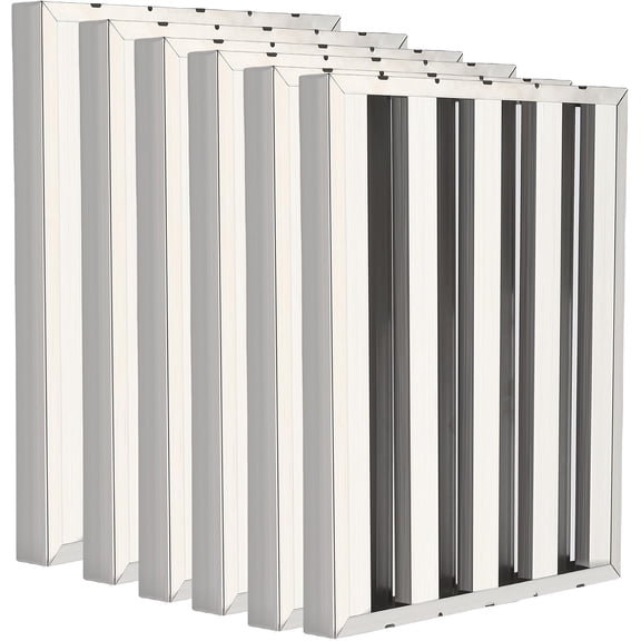 EastVita 【Range Hood Filters 19.5W x 15.5H】430 Stainless Steel 5 Grooves,Commercial Hood Filter for Kitchen Exhaust Hoods,Pack of 6