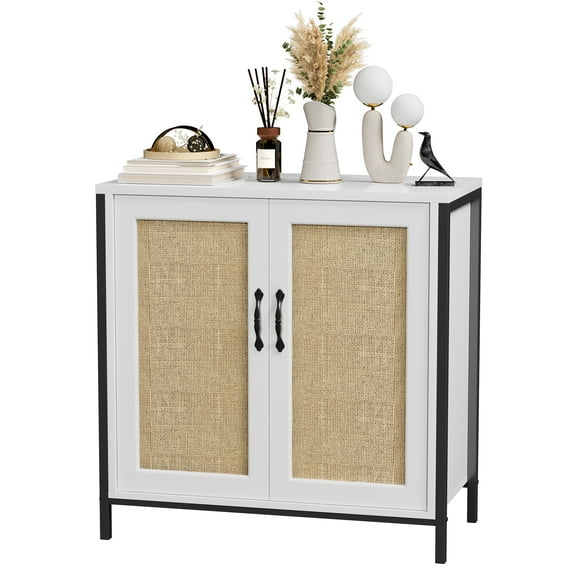 EastVita Rattan Buffet Cabinet Modern Sideboard Cabinet Kitchen Storage Cabinet Metal Frame Accent Cabinet with Door Cupboard Console Table