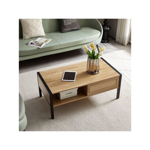 EastVita Rattan Coffee Table. Mid Century Modern Coffee Table With ...