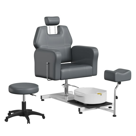 EastVita Reclining Pedicure Chair with Footrest Stool & Massage Foot Basin, 360° Swivel Hydraulic Pedi Chair for Spa, Beauty Salon