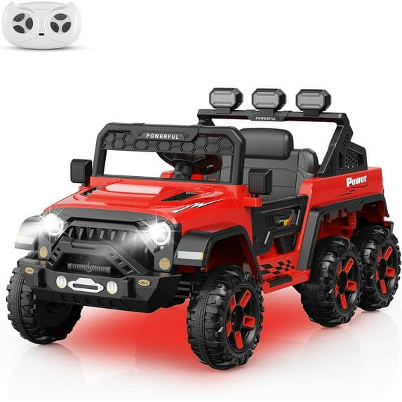 EastVita Ride on Car with 6 EVA Wheels&4WD, 24V Battery Powered Electric Car for Ages 3-6 Kids, Electric Vehicle with Remote Control, 4 motors, 3 Speeds, Music, Red