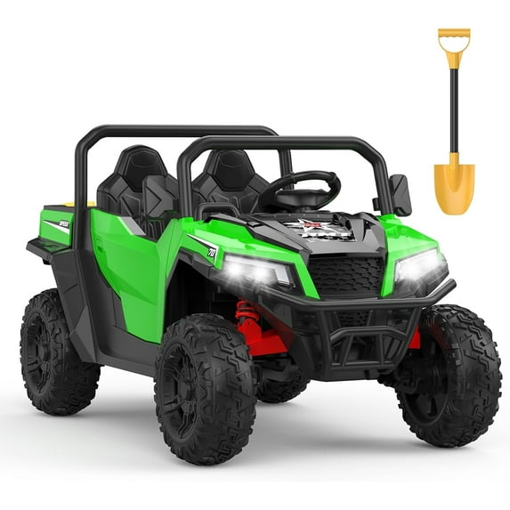 EastVita Ride on Dump Truck, 24V Ride On Car with Remote Control, Electric Dump Bed and Extra Shovel, Ride on Tractors Car with Music Player, Key Start for Safety, Gift green