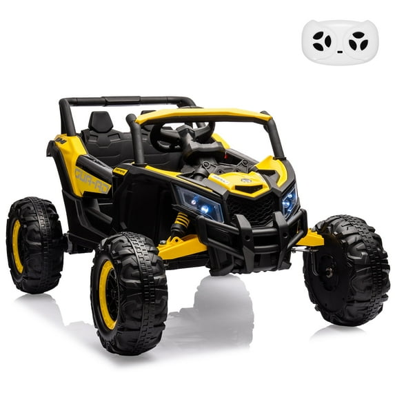 EastVita Ride on UTV Car, 24V Ride on Car Battery Powerd Electric Off-Road UTV Car w/Remote Control, 200W Motor, Spring Suspension, Music, LED Lights Yellow