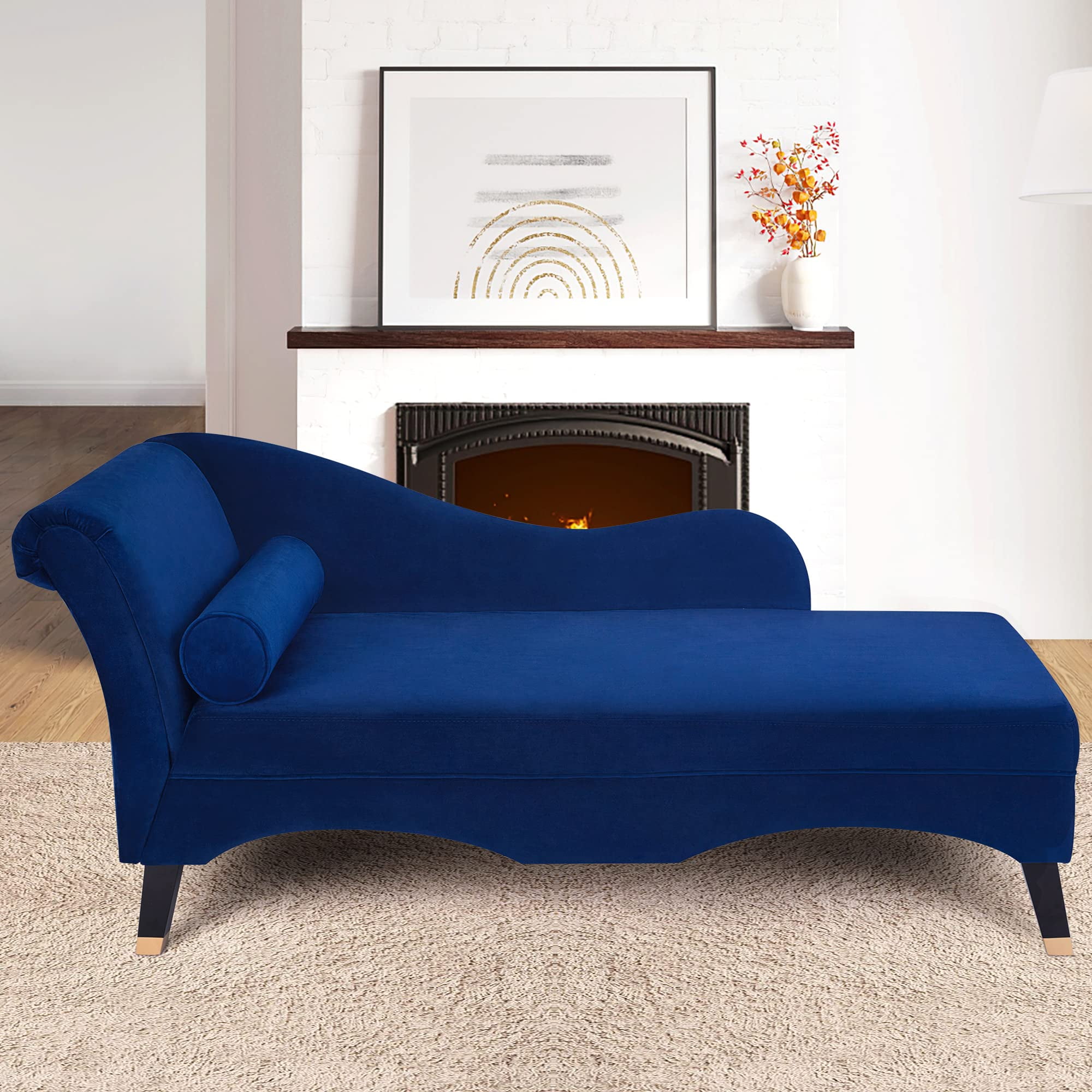 EastVita Roll Arm Chaises Lounge,Velvet Button Chaise Lounge Chair with