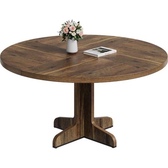 EastVita Round Dining Table for 4 47 in Rustic Kitchen Table with Wooden Base for Kitchen Sturdy Metal Frame Multifunctional Design for Dining Room Living Room