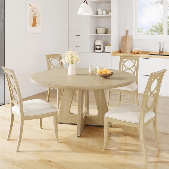 EastVita Round Dining Table 47 Inch Round Dinner Table for 4 Farmhouse Kitchen Table with Wooden Pedestal Base for Home Dining Room or Living Room No Chairs-Natural