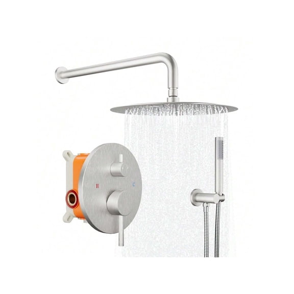 EastVita Round Shower System. 12 Inch Rainfall Shower Head With Handheld Combo. Wall Mounted Shower System Shower Fixtures With Pressure-Balanced Valve. Matte Black/Brushed Nickel