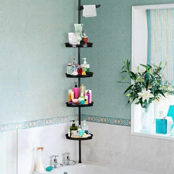 Eastvita Bathtub & Shower Organizers 4-Shelf with Tension Pole, Black