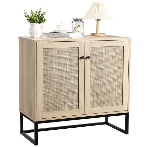 EastVita Sideboard Buffet Cabinet with 2 Rattan Doors Farmhouse Console Table with Storage Entryway Accent Table Kitchen Cupboard for Living Room Hallway Dining Room-Natural