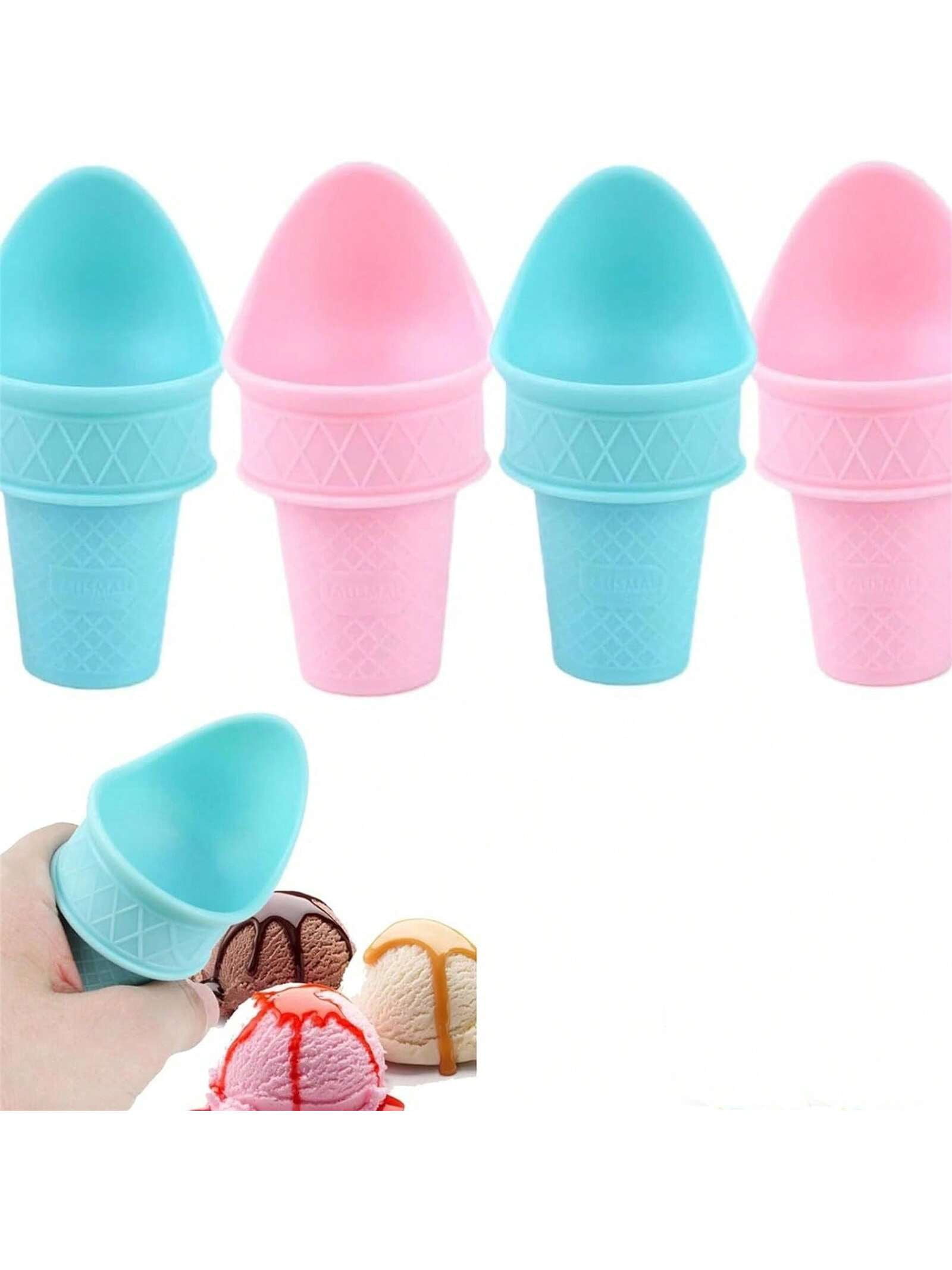 EastVita Silicone Ice Cream Cone Holder.4 Pcs Mini Ice Cream Scoop Cone.Ice Cream Cone. Reusable Ice Cream Cones .Ice Cream Cup Spoon For Birthday Party