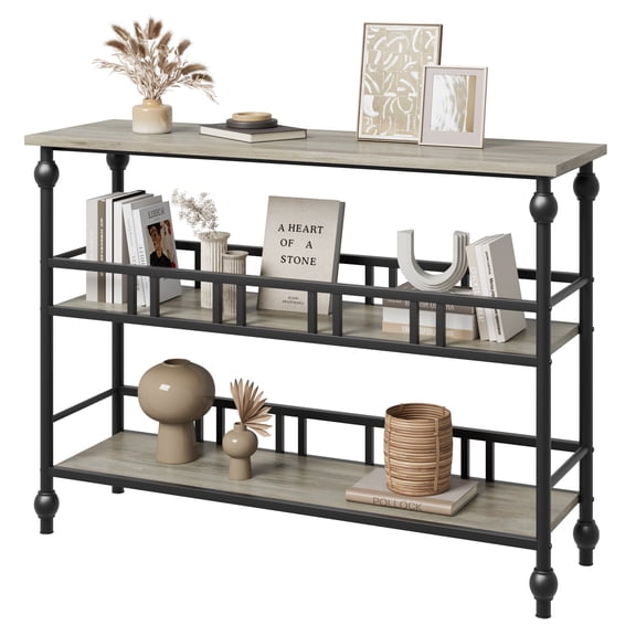 EastVita Sofa Table,3-Tier Narrow Console Table with Open Shelves,Industrial Foyer Table for Entryway,Hallway,Kitchen,Living Bedroom,Gray