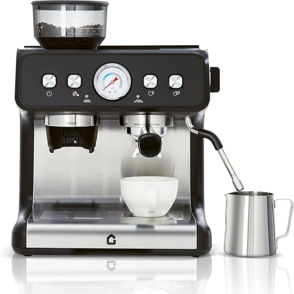 EastVita Stainless Steel Espresso Machine With Grinder And 20 Bar Pressure 2.8 Litre Removable Water Tank Latte/Cappuccino Milk Frother And Steam Wand
