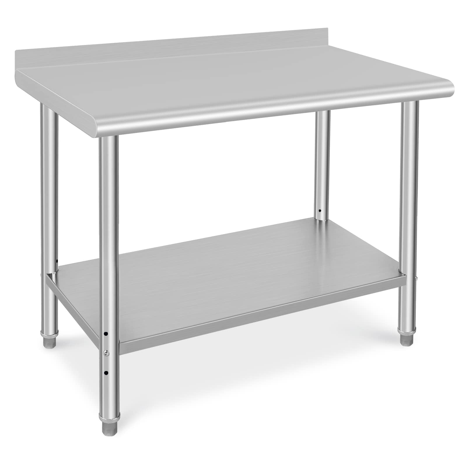 EastVita Stainless Steel Prep Table 48 x 24 Inch Heavy Duty Metal Commercial Kitchen Table with Backsplash and Under Shelf Outdoor Cooking Table Workshop Table for Restaurant Garage Laundry