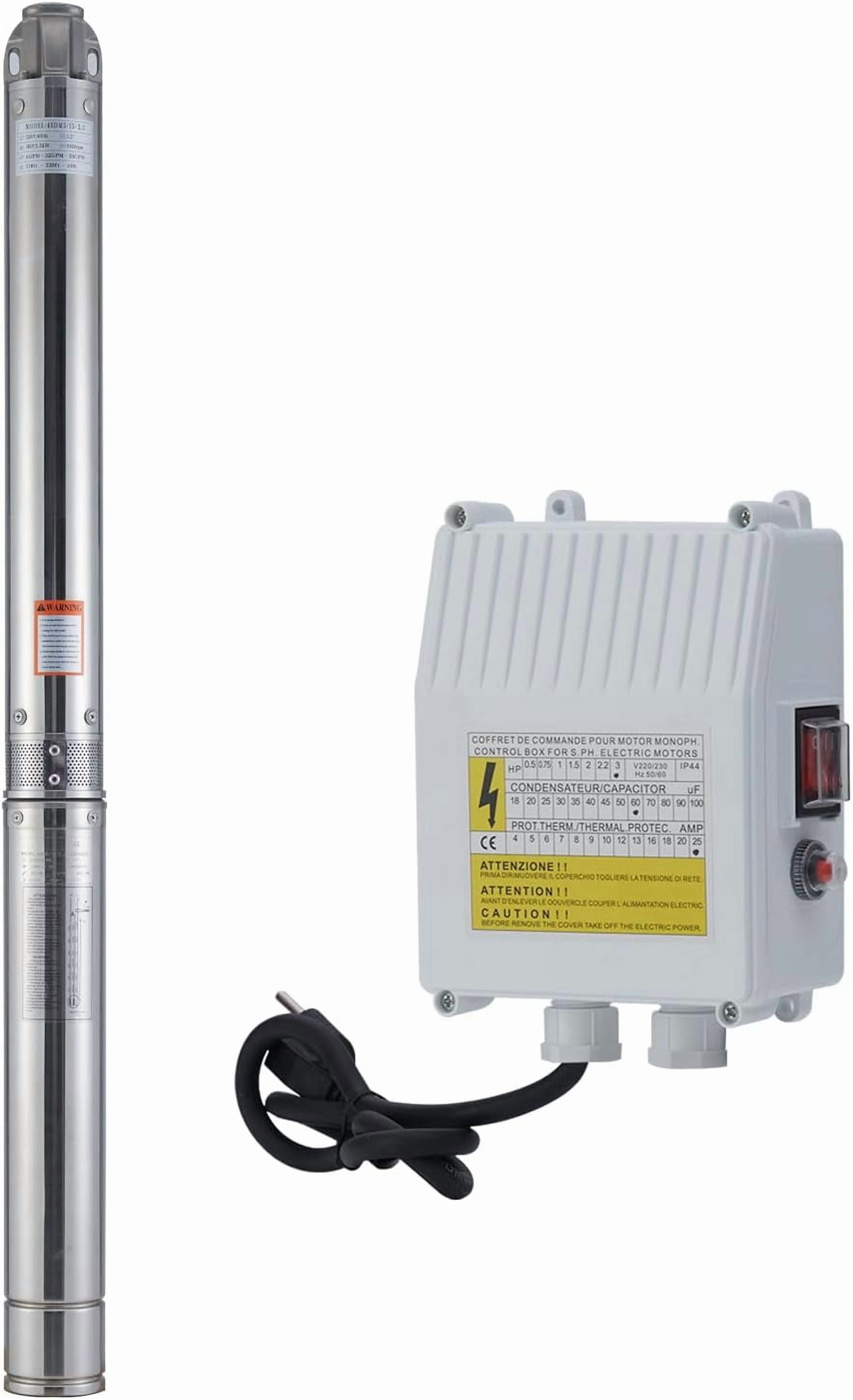 EastVita Submersible Deep Well Pump,Stainless Steel 2HP,220V,33GPM,400ft Head,33ft Cord,4SDM5/12-1.5,10 Meter